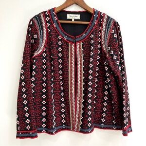 Sheryl Crow Printed "Be Myself" Beaded Hero Jacket Made in India Bohemian 1X